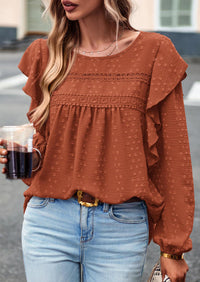 Long Sleeved Casual Round Neck Bohemian Blouses