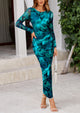 Floral Print Long Sleeve Tight Fitted Ruched Bodycon Maxi Dresses