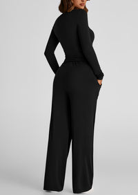 Long Sleeve Crop Tee Wide Leg Pants Two Piece Sets