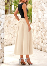 Casual Sleeveless Striped Ribbed Knit Long Dresses Beach Vacation Sundress