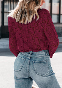Lace Casual Long Sleeve Button Up Blouses