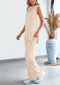 Casual Loose Tank Top Wide Leg Pants 2 Piece Lounge Set