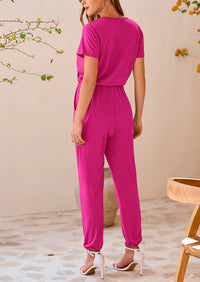 Deep V Neck Wrap Drawstring Waist Jumpsuits