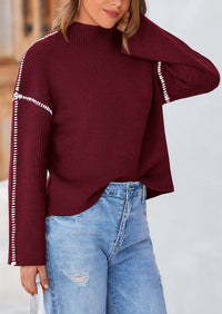 Chunky Knit  Casual Long Sleeve Mock Neck Oversized Loose Sweaters