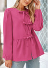 PRETTYGARDEN Women's Spring Fall Babydoll Peplum Blouse Shirt Puff Long Sleeve Bow Tie Front Trendy Cute Y2K Going Out Tops