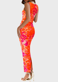 Floral Bodycon Sleeveless Mesh Maxi Long Dresses