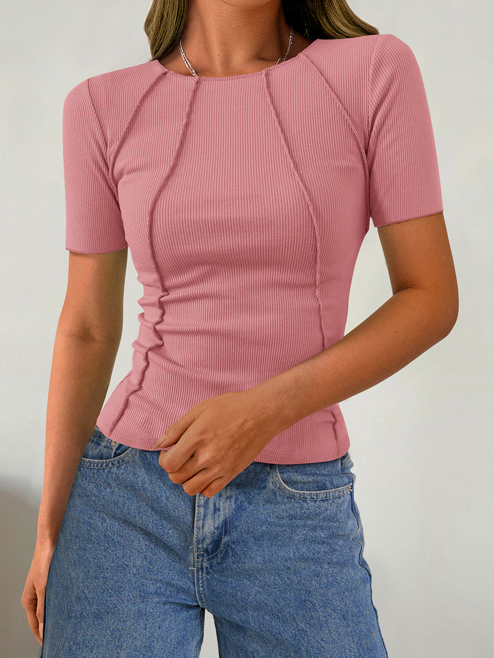 Short Sleeved Casual Round Neck Slim Fit T-Shirt