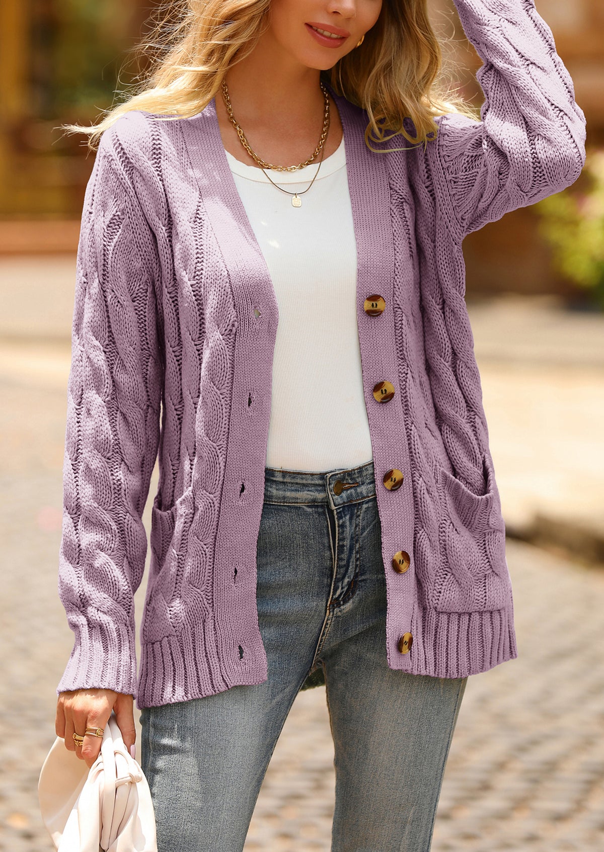 Knitted Solid Color Button Down Chunky Outwear Cardigan