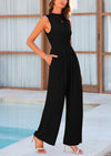 PRETTYGARDEN Womens Summer Jumpsuits Dressy Casual One Piece Outfits Sleeveless Mock Neck Wide Leg Pants Rompers with Pockets