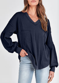 Long Sleeved Casual V-Neck Loose Knit Pullover