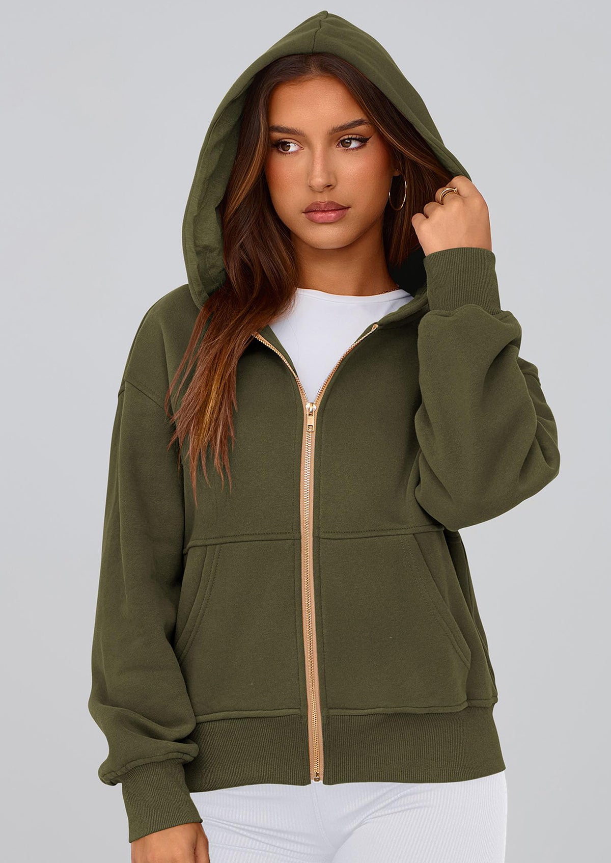 Y2K Zip Up Hoodie Long Sleeve Loose Fit Pockets Casual Sweatshirt