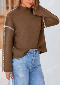 Chunky Knit  Casual Long Sleeve Mock Neck Oversized Loose Sweaters