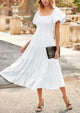 Casual Short Sleeved Square Neck Layered Pleated Dress