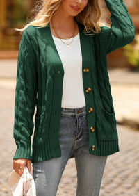 Knitted Solid Color Button Down Chunky Outwear Cardigan