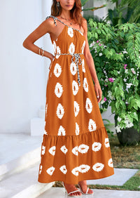 One Shoulder Spaghetti Strap Printed A Line Flowy Boho Maxi Long Sundress
