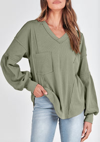 Long Sleeved Casual V-Neck Loose Knit Pullover