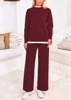 PRETTYGARDEN Two Piece Matching Sweater Lounge Sets Knit Long Sleeve Pullover Tops Wide Leg Pants