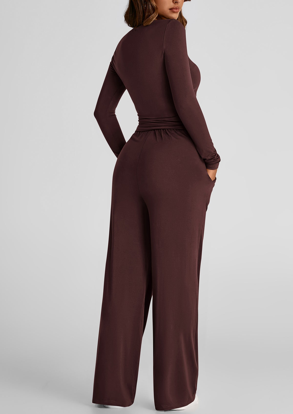 Long Sleeve Crop Tee Wide Leg Pants Two Piece Sets