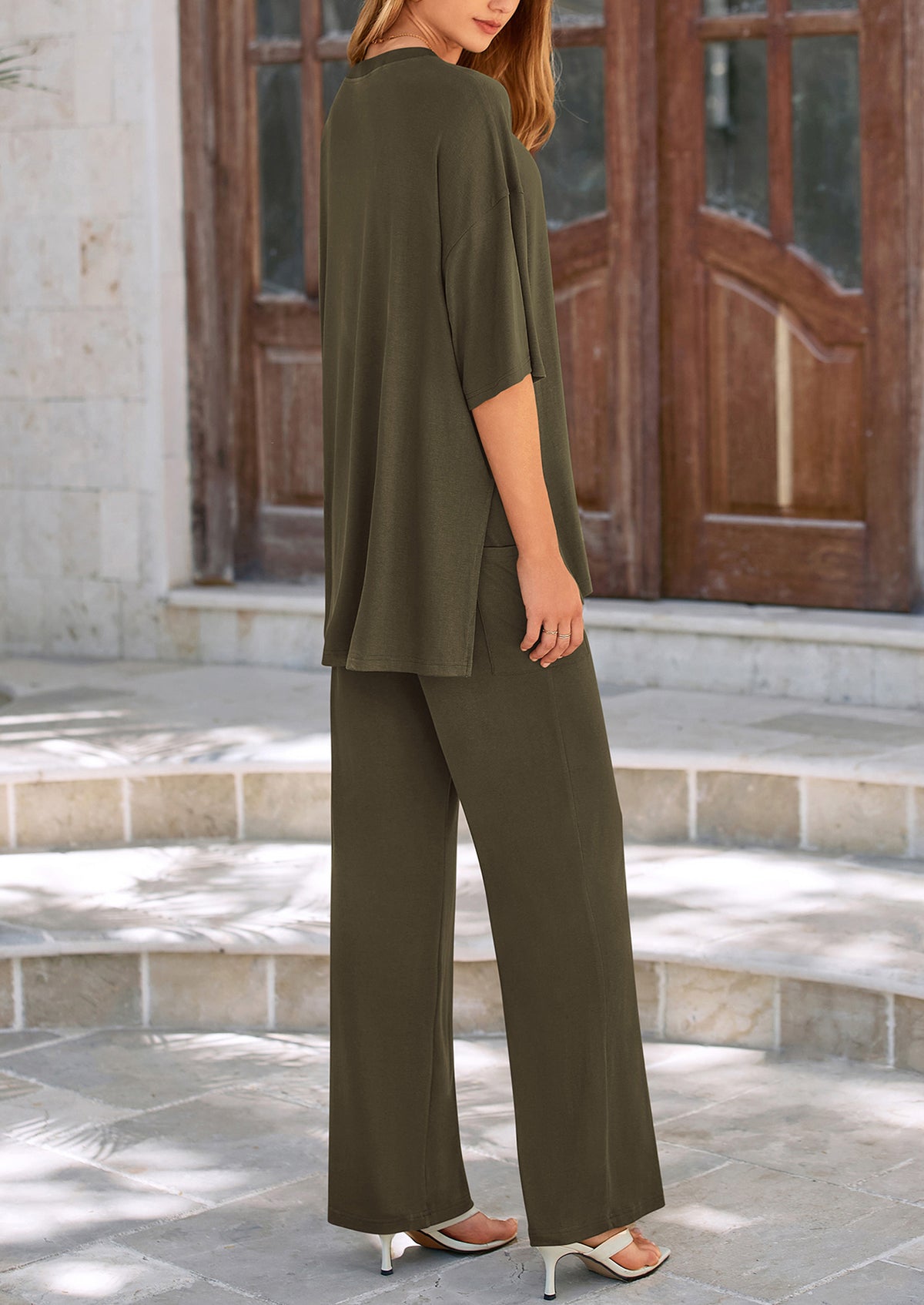 Short Sleeve Pullover Tops And Wide Leg Pants Two Piece Sets