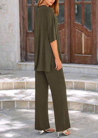 Short Sleeve Pullover Tops And Wide Leg Pants Two Piece Sets