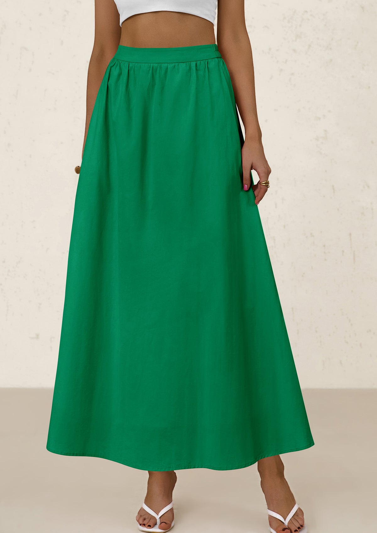 Ruffle High Waisted Casual Long Flowy Maxi Skirts with Pockets