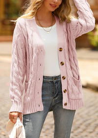 Knitted Solid Color Button Down Chunky Outwear Cardigan