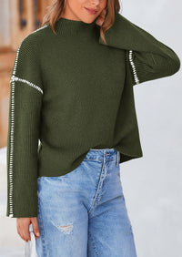 Chunky Knit  Casual Long Sleeve Mock Neck Oversized Loose Sweaters