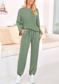 Solid Color Casual Top Drawstring Pants Two-Piece Sets