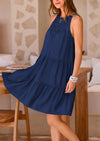 BTFBM Women Summer Halter Dresses Casual Spring 2025 Sleeveless A-Line Tiered Swing Mini Dress Beach Vacation Sundress