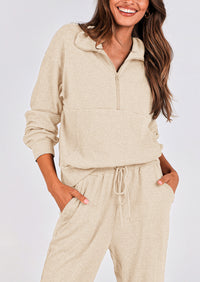 Two piece long sleeved half zip pullover sweatshirt, sports pants, casual set