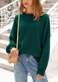Casual Crew Neck Long Sleeve Pullover Ribbed Knit Loose Fit Sweaters