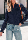Puff Long Sleeve Button V Neck Hollow Out Lace Embroidered Casual Pullover Blouses