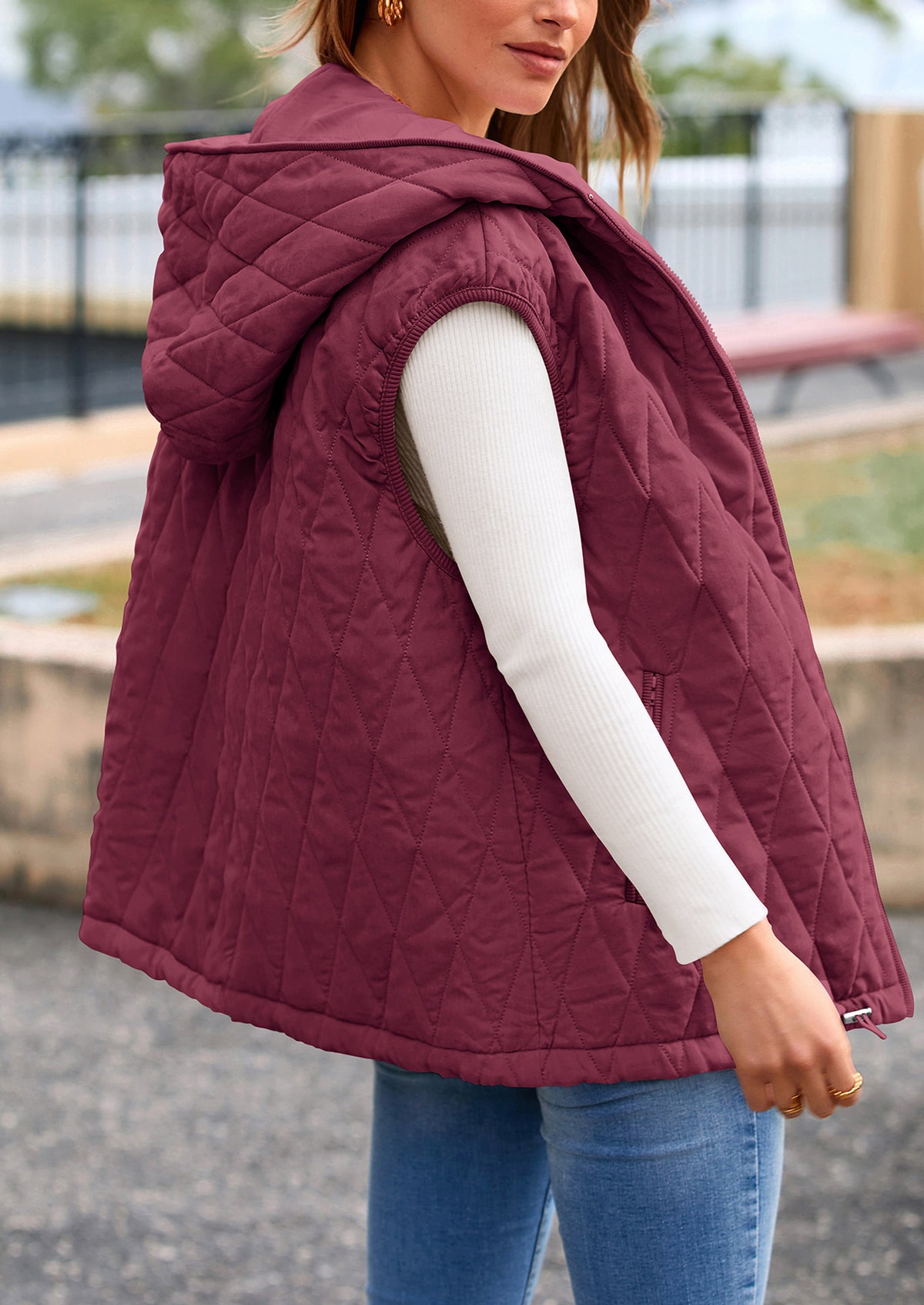 Casual Sleeveless Hooded Zipper Jacket Jacket