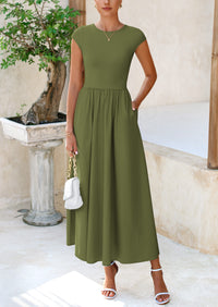 Casual Cap Sleeve Patchwork A Line Flowy Elegant Homecoming Maxi Dress