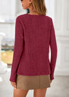 PRETTYGARDEN Women's Long Sleeve Shirts Fall Fashion Clothes Casual Ribbed V Neck Loose Tunic Tops Lightweight Sweaters