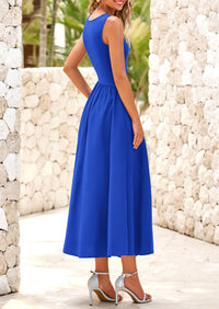 Casual Sleeveless Striped Ribbed Knit Long Dresses Beach Vacation Sundress