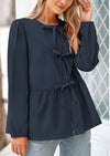 PRETTYGARDEN Women's Spring Fall Babydoll Peplum Blouse Shirt Puff Long Sleeve Bow Tie Front Trendy Cute Y2K Going Out Tops