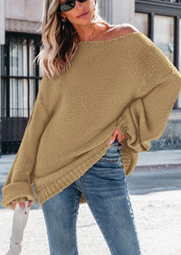 Chunky Loose Long Sleeve V Neck Oversized Casual Knit Pullover Sweaters