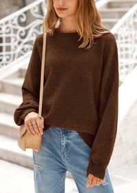 Casual Crew Neck Long Sleeve Pullover Ribbed Knit Loose Fit Sweaters