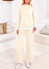 PRETTYGARDEN Two Piece Matching Sweater Lounge Sets Knit Long Sleeve Pullover Tops Wide Leg Pants