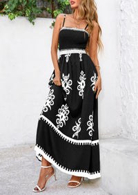 Floral Sundress Spaghetti Strap Flowy Beach Vacation Boho Maxi Dresses