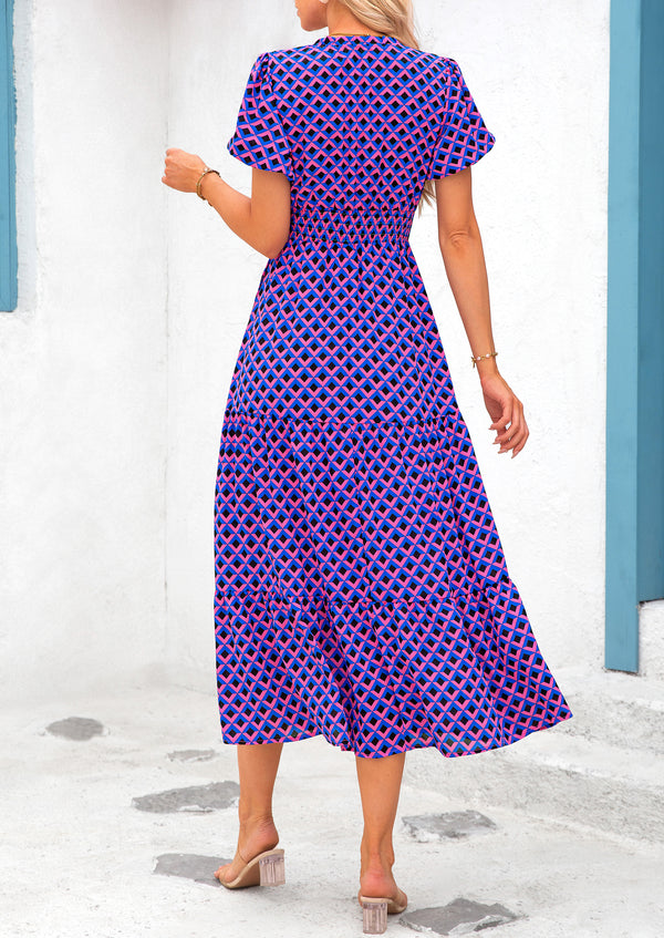 Casual V-neck short sleeved Bohemian Maxi dress