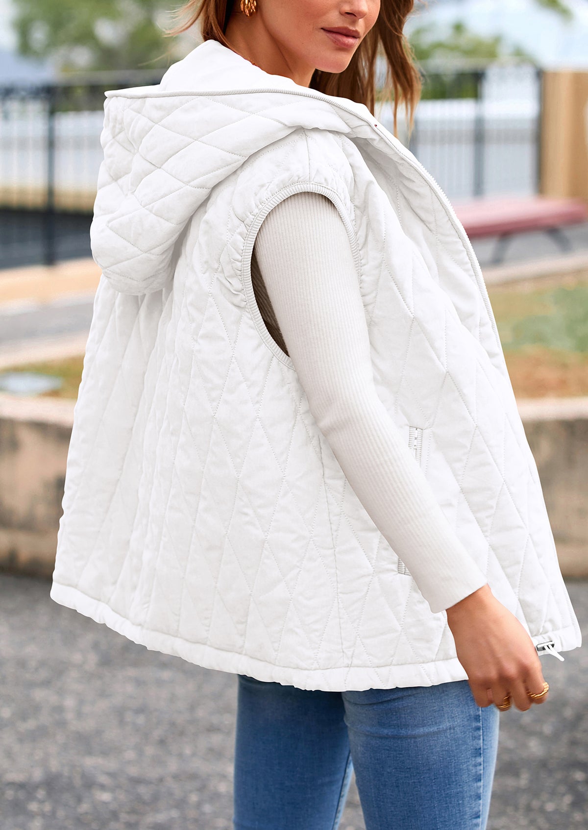 Casual Sleeveless Hooded Zipper Jacket Jacket