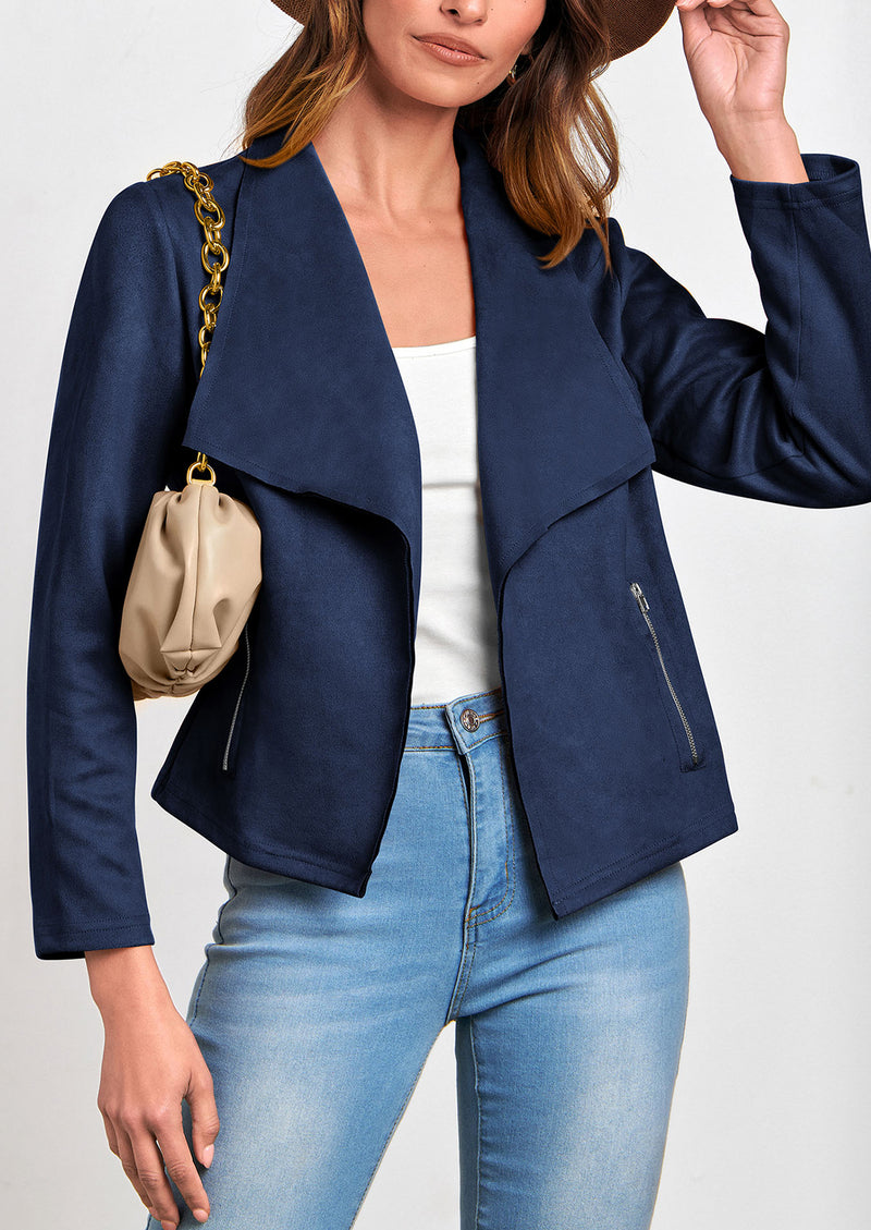 PRETTYGARDEN Women's Faux Suede Jackets Fashion Fall Clothes Long Sleeve Open Front Cropped Coat Outwear