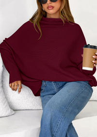 PRETTYGARDEN Womens Sweaters Fall Fashion Casual Loose Turtleneck Batwing Long Sleeve Knit Sweater Pullover Tops