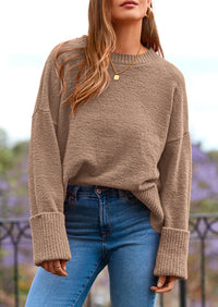 PRETTYGARDEN Women's Fall Oversized Sweaters Casual Crewneck Pullover Long Sleeve Fuzzy Chunky Knit Tops Blouse