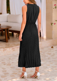 Casual V Neck Swiss Dot Ruffle Sleeveless A Line Beach Sun Dresses