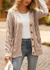 Knitted Solid Color Button Down Chunky Outwear Cardigan