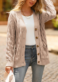 Knitted Solid Color Button Down Chunky Outwear Cardigan