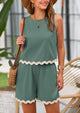 Beach Vacation Cropped Tank Top High Waist Shorts Two Piece Set